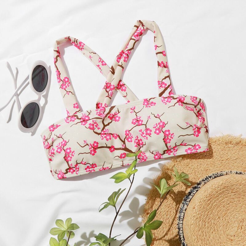 

Floral Crisscross Back Bikini Top, Multicolor
