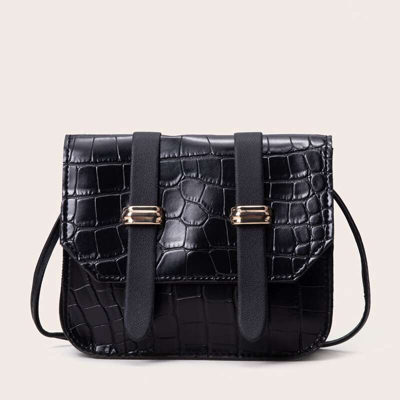 

Croc Embossed Flap Crossbody Bag, Black