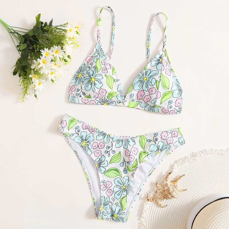 

Floral Triangle Bikini Swimsuit, Multicolor