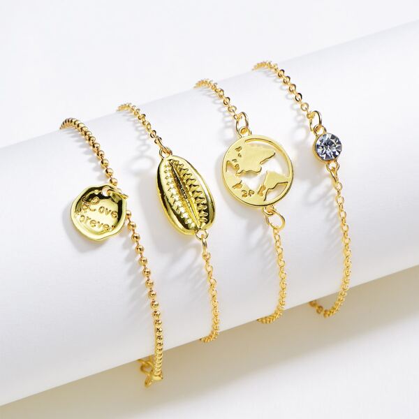 

4pcs Shell Decor Bracelet, Gold