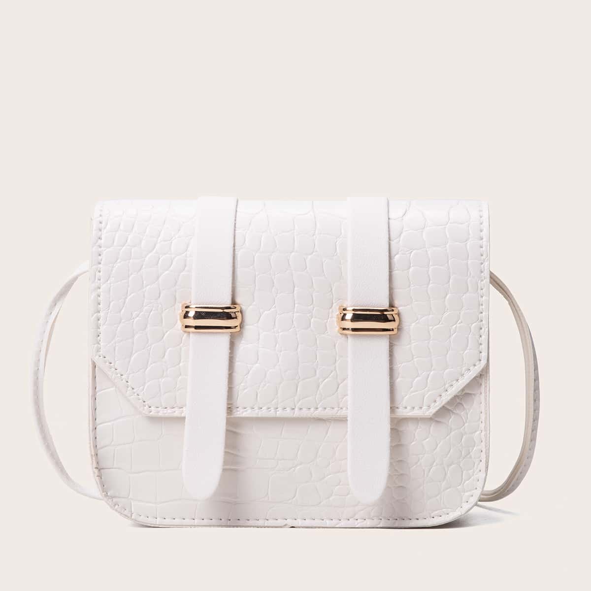 Croc Embossed Flap Crossbody Bag, White
