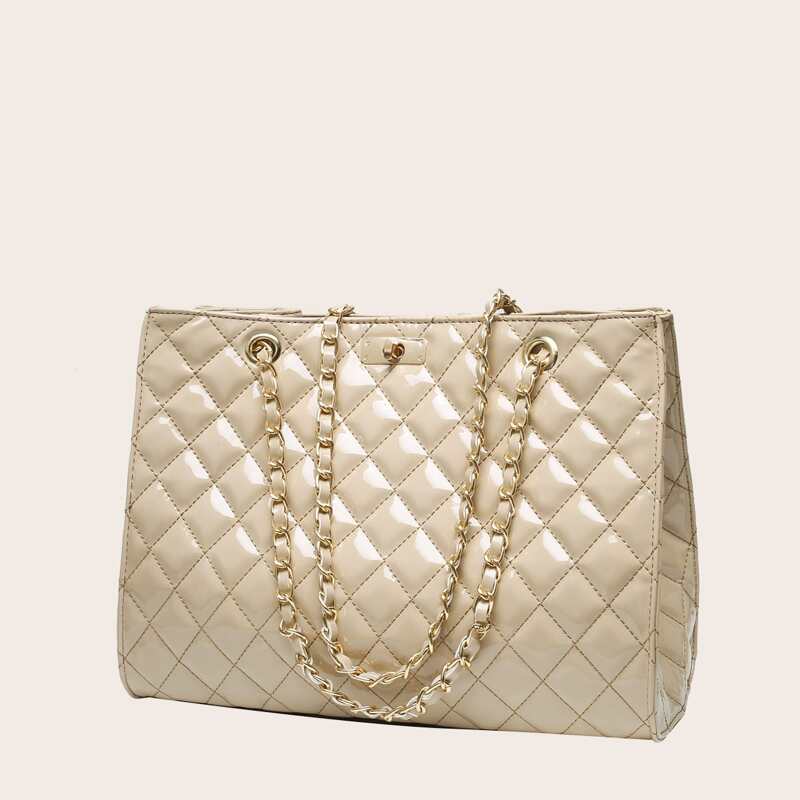 

Large Capacity Quilted Tote Bag, Khaki