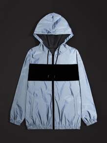 Manfinity EMRG 男士拼色拉鏈抽繩連帽夾克 - 灰色 - 查看 1