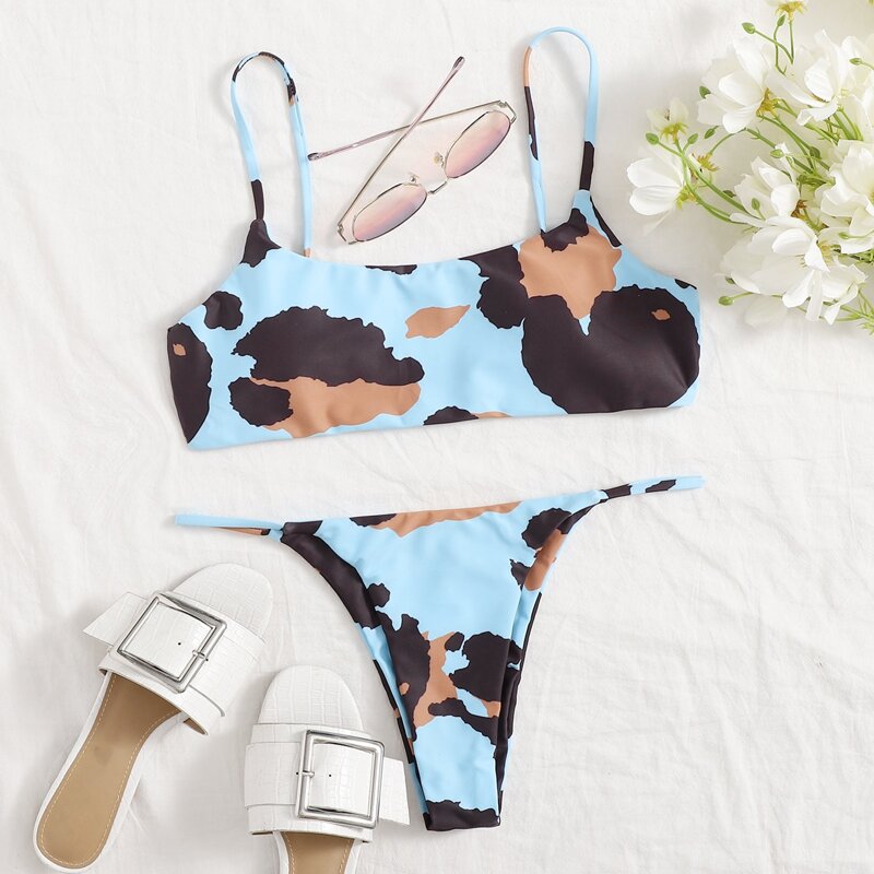 

All Over Print Tanga Bikini Swimsuit, Multicolor