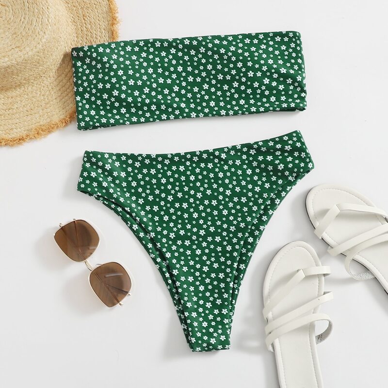

Ditsy Floral High Waist Bikini Swimsuit, Green