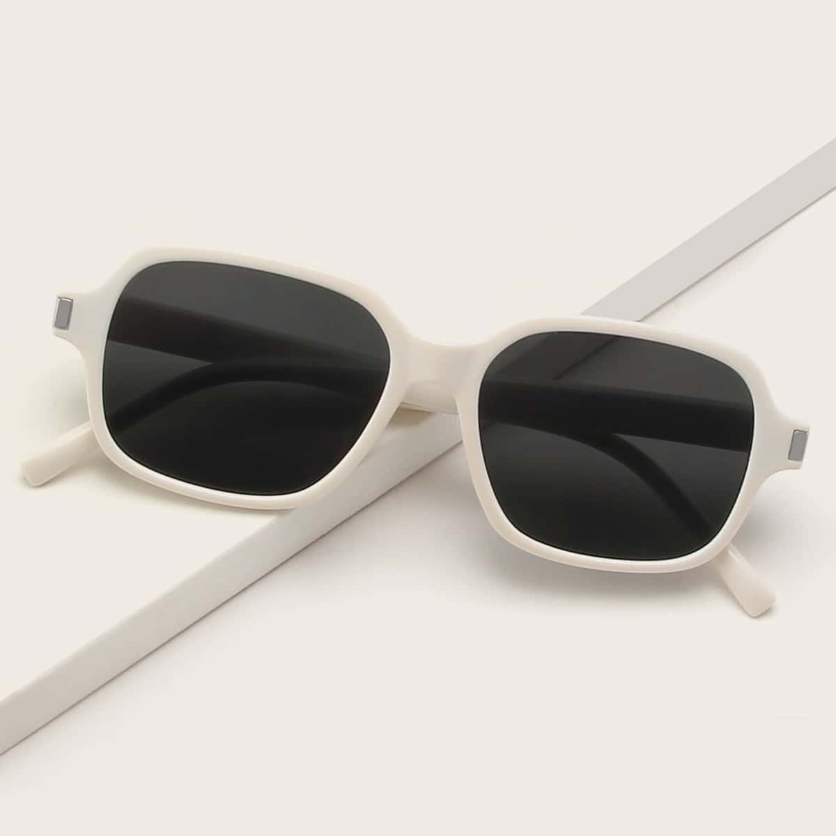 

White Square Frame Sunglasses, Beige