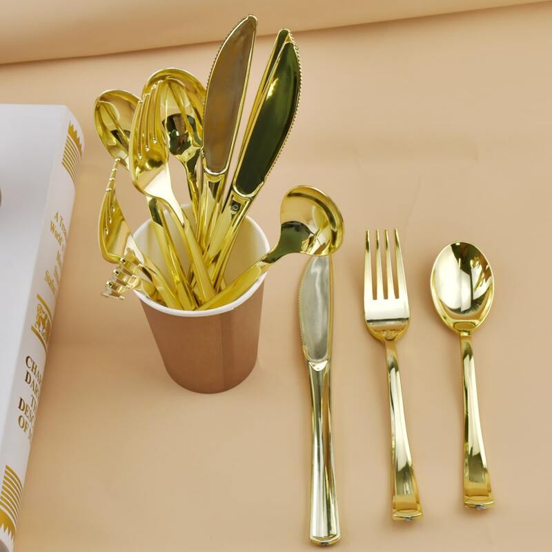 

12pcs Disposable Cutlery Set, Gold