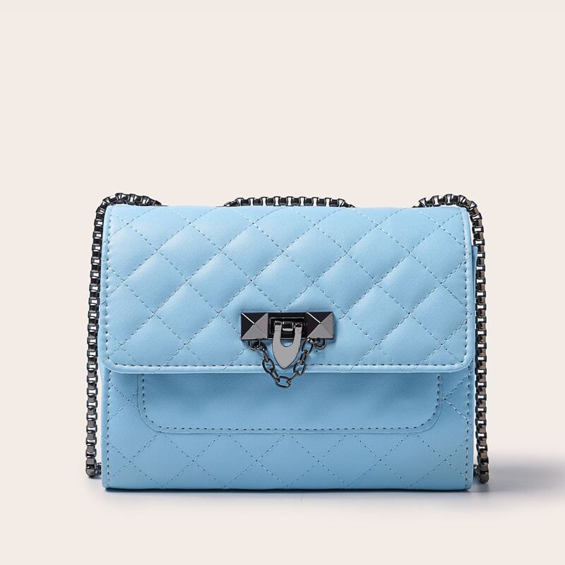 

Quilted Flap Chain Bag, Blue