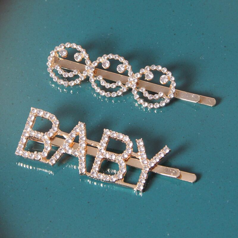 

2pcs Rhinestone Hair Clip, Gold