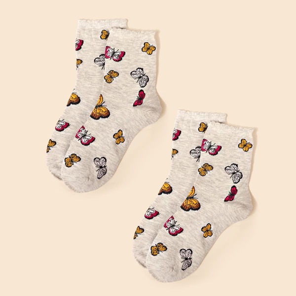 

2pairs Butterfly Pattern Socks, Multicolor