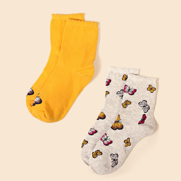 

2pairs Butterfly Pattern Socks, Multicolor