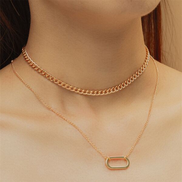

2pcs Geometric Decor Necklace, Gold