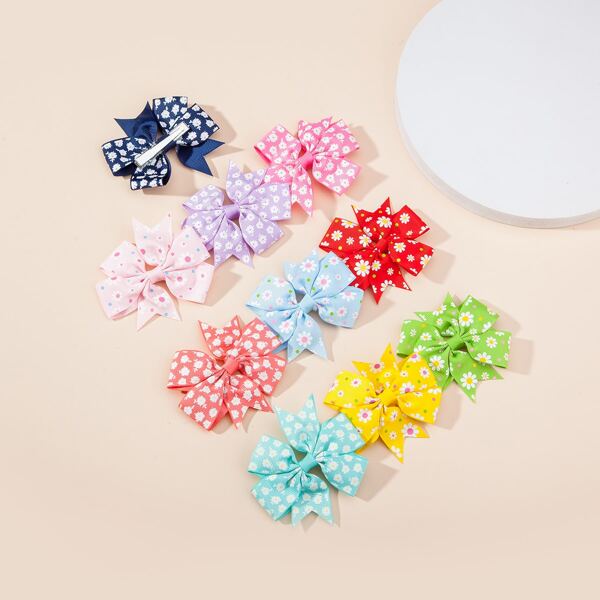 

10pcs Toddler Girls Floral Pattern Bow Hair Clip, Multicolor
