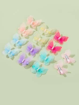 14 pièces Fille Pince à cheveux à papillon à perles