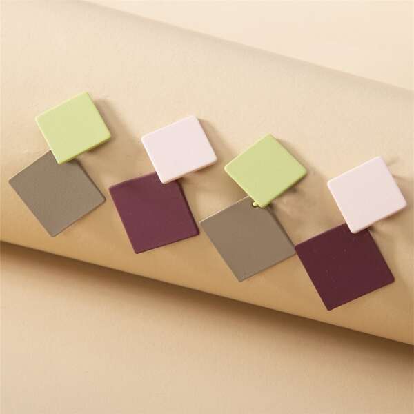 

2 пары контрастные серьги-подвески, Многоцветный