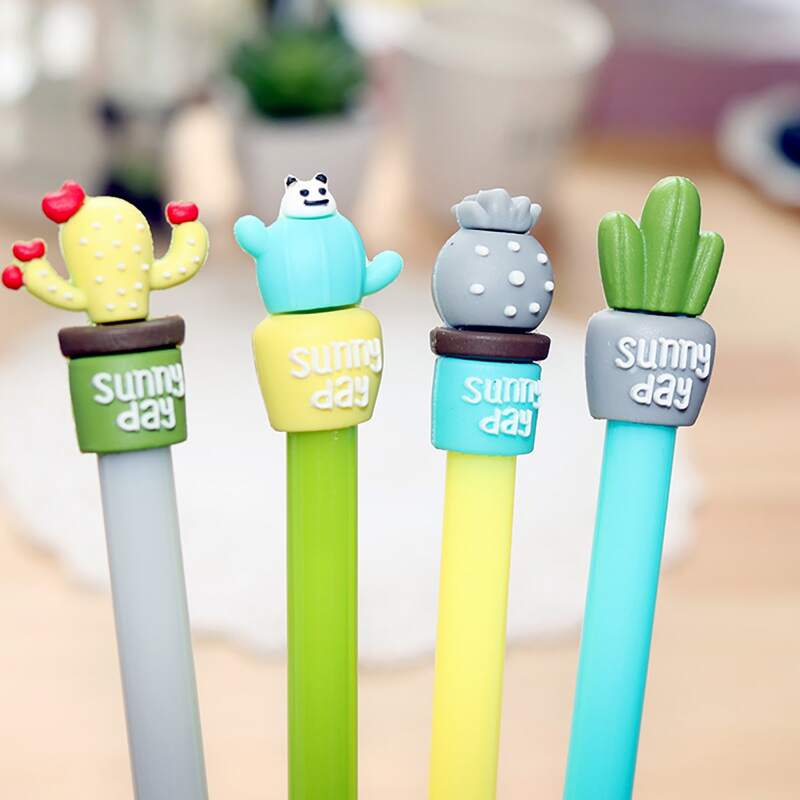

4pcs Cartoon Plants Gel Pen, Black