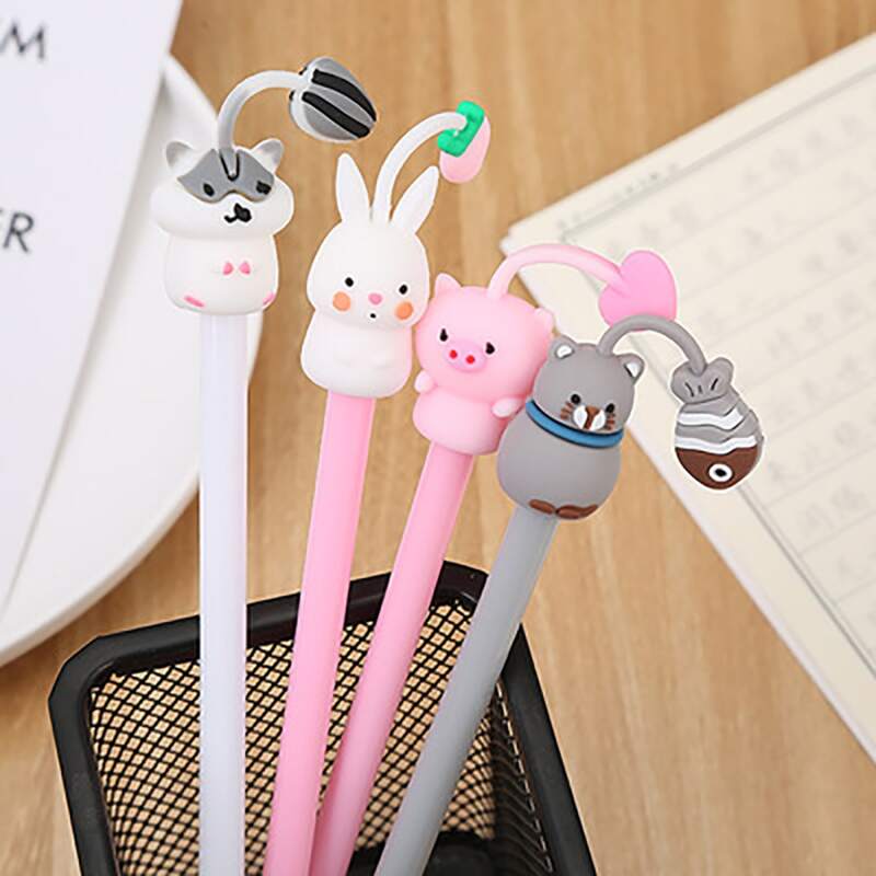 

4pcs Cartoon Animal Gel Pen, Black