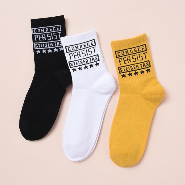 

3pairs Men Letter Graphic Socks, Multicolor