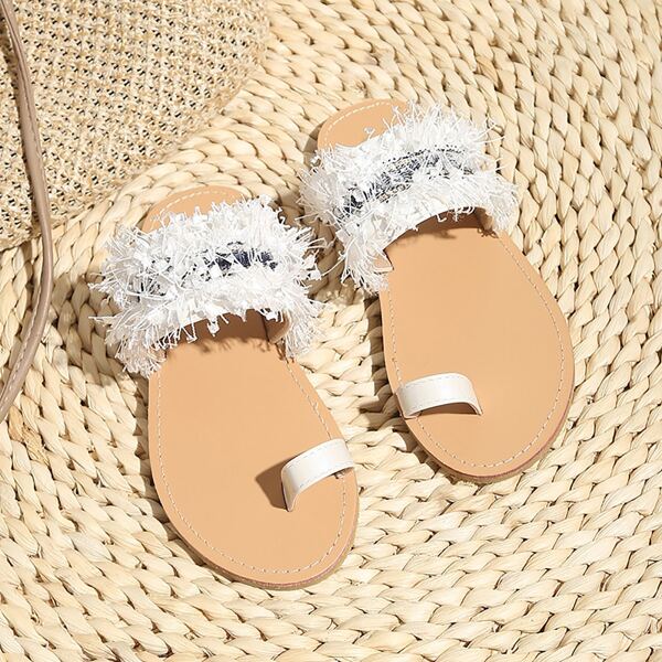 

Toddler Girls Toe Loop Slides, White