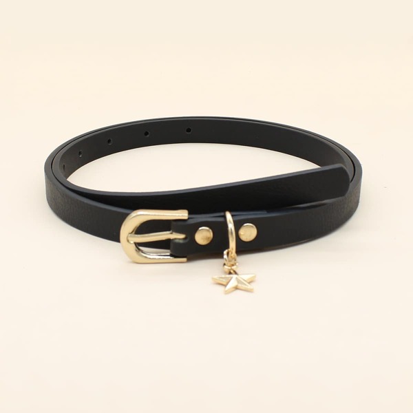

1pc Star Charm Skinny Belt, Black