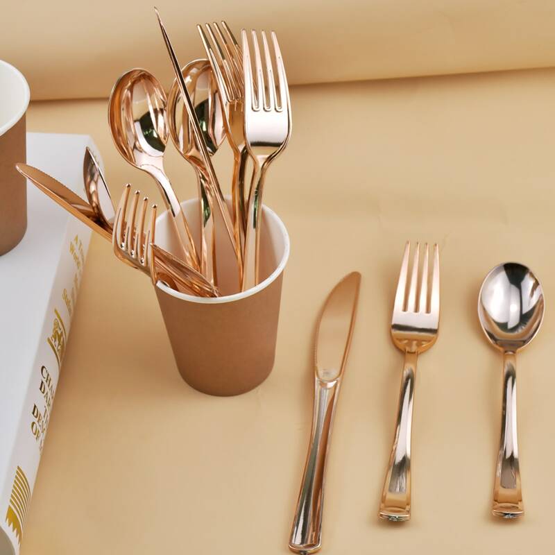 

12pcs Disposable Cutlery Set, Gold