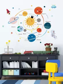 星球图案墙贴，卡通自粘墙贴，卧室装饰贴纸，墙贴，乙烯基贴纸，家居装饰，春季装饰品，焕新家居，节日装饰贴纸，生日毕业礼物 - 彩色 - 查看 3