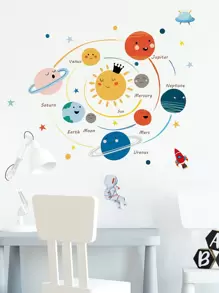 星球图案墙贴，卡通自粘墙贴，卧室装饰贴纸，墙贴，乙烯基贴纸，家居装饰，春季装饰品，焕新家居，节日装饰贴纸，生日毕业礼物 - 彩色 - 查看 4