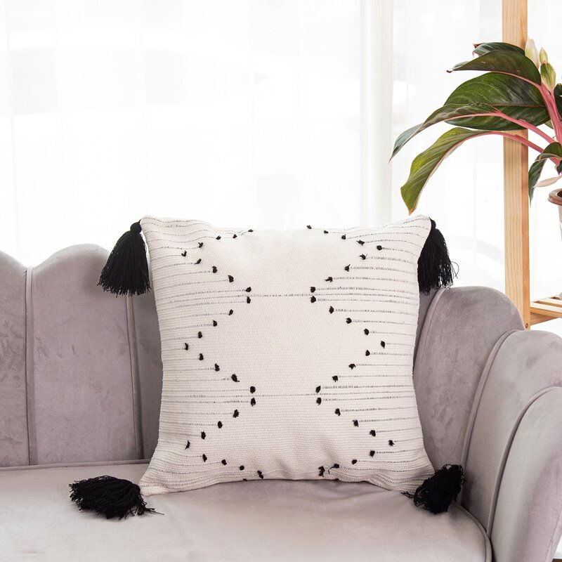 

Tassel Decor Cushion Cover Without Filler, White