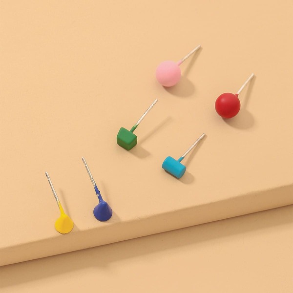 

6pcs Geometric Stud Earring, Multicolor