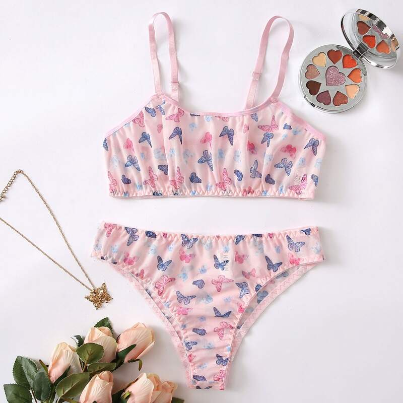 

Butterfly Print Mesh Lingerie Set, Multicolor
