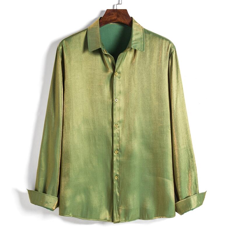 

Men Button Up Metallic Shirt, Olive green