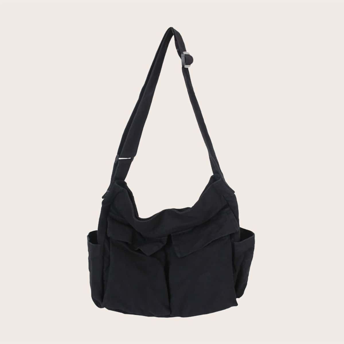 

Pocket Front Canvas Bag, Black