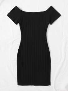 SHEIN EZwear Off Shoulder Bodycon Dress - Black - View 2