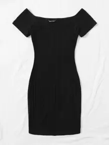 SHEIN EZwear Off Shoulder Bodycon Dress - Black - View 3