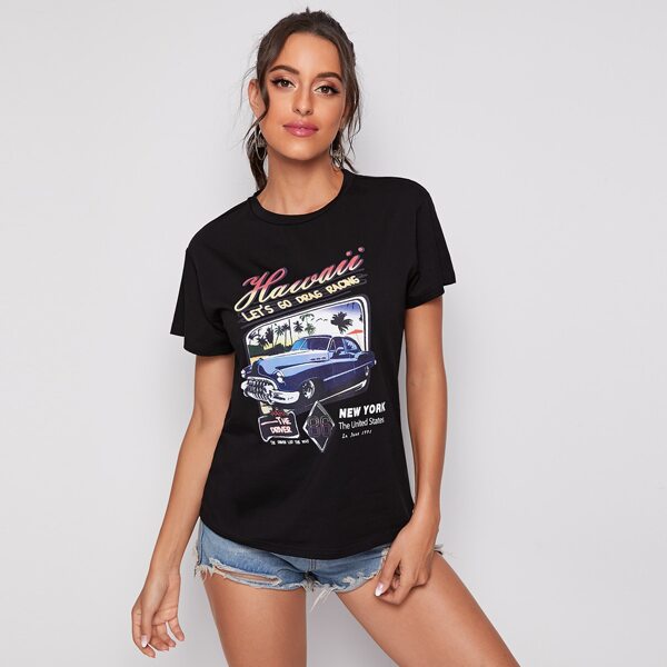 

Letter and Car Print Tee, Black