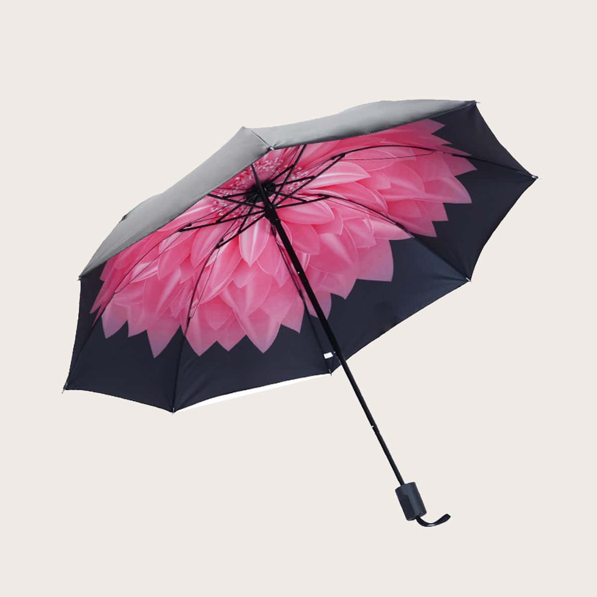 

1pc Flower Print Vinyl Umbrella, Pink