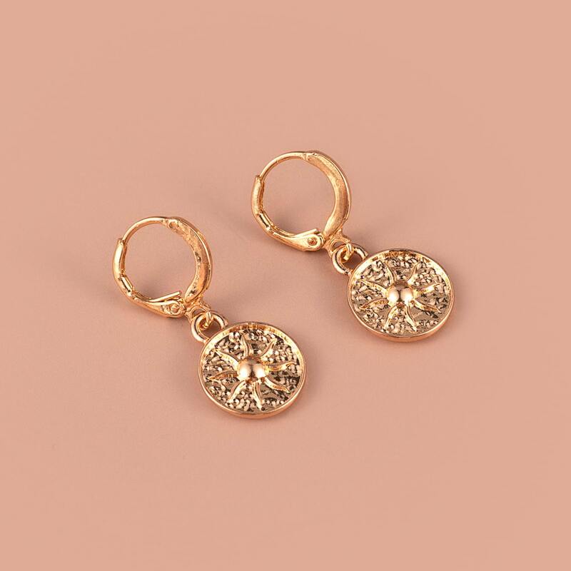 

Sun Decor Round Drop Earrings, Gold