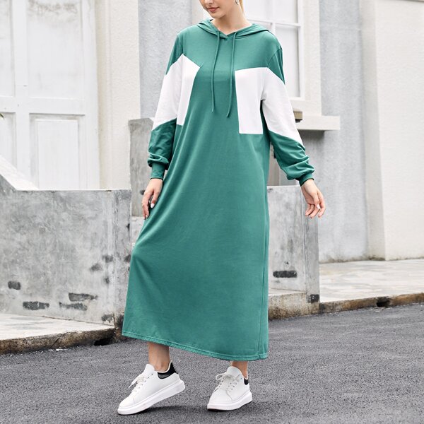 

Colorblock Sweatshirt Dress Without Bag, Green