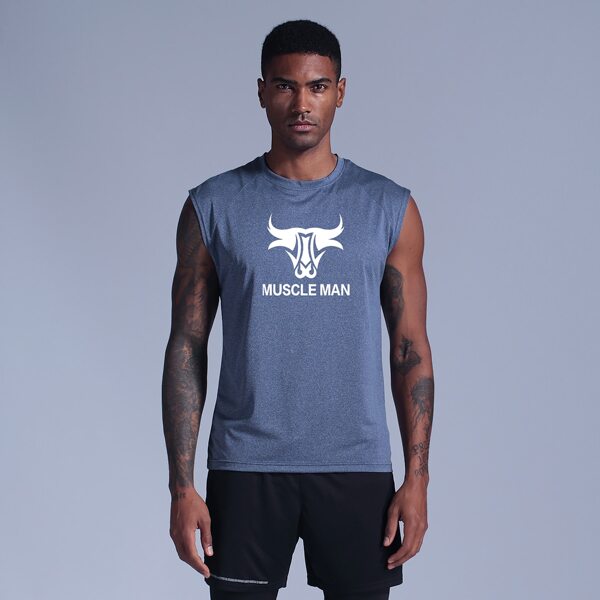 

Men Letter Graphic Raglan Sports Tank Top, Dusty blue