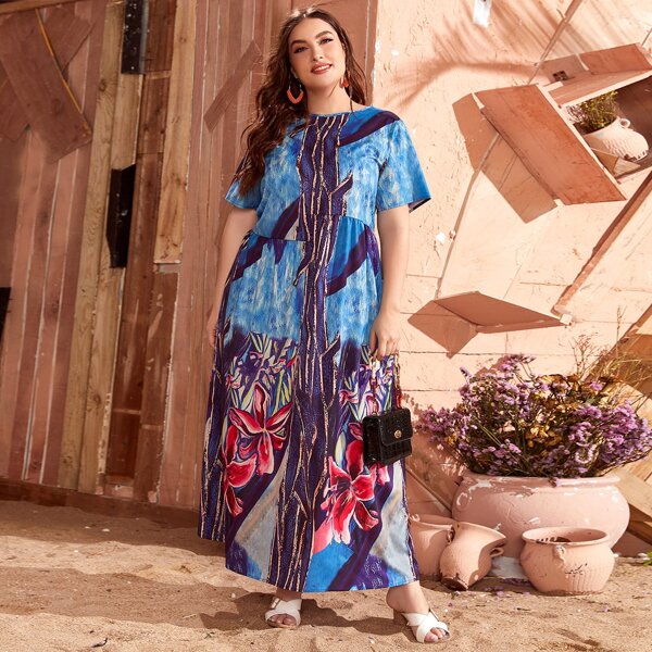 

Plus Floral Longline Smock Dress, Multicolor