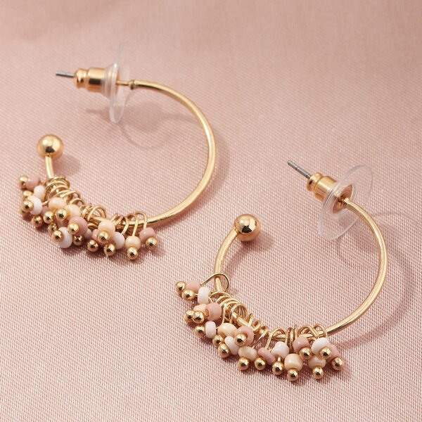 

Beaded Cuff Hoop Earrings, Gold