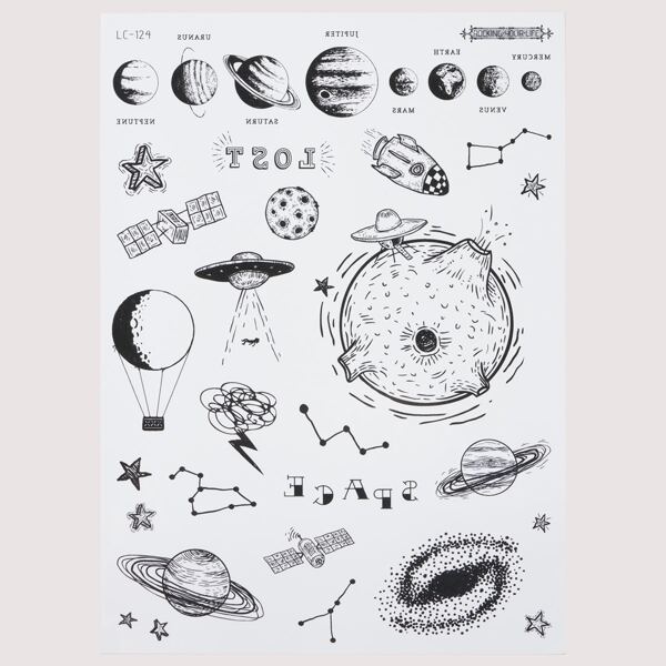 

1sheet Planet Pattern Tattoo Sticker, Black