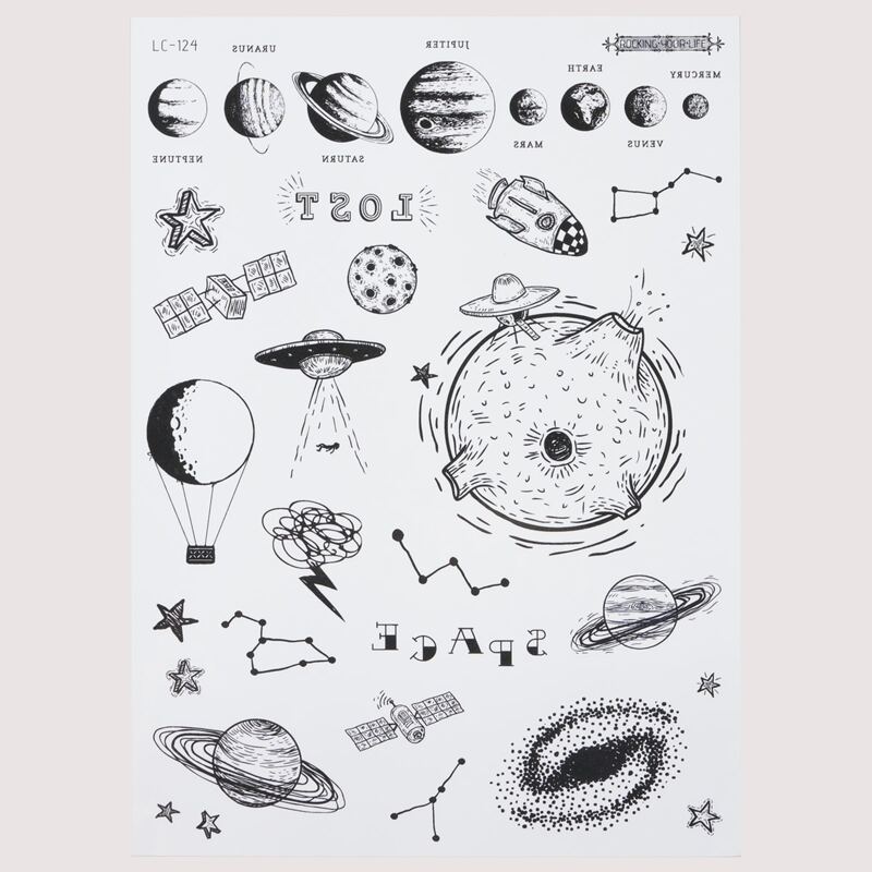 

1sheet Planet Pattern Tattoo Sticker, Black