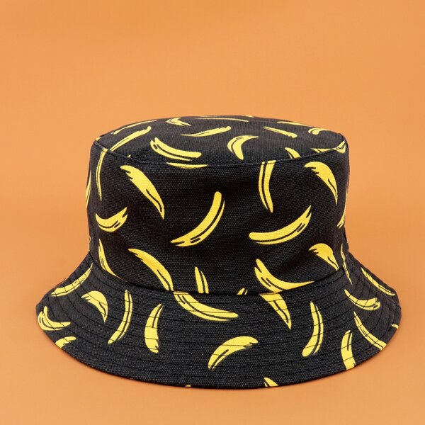 

1pc Kids Banana Print Bucket Hat, Black