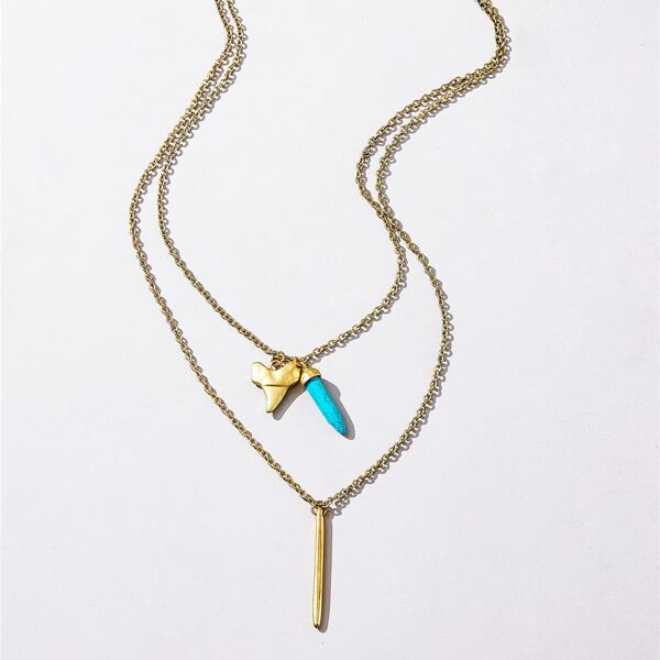 

Turquoise Pendant Multilayer Necklace, Gold