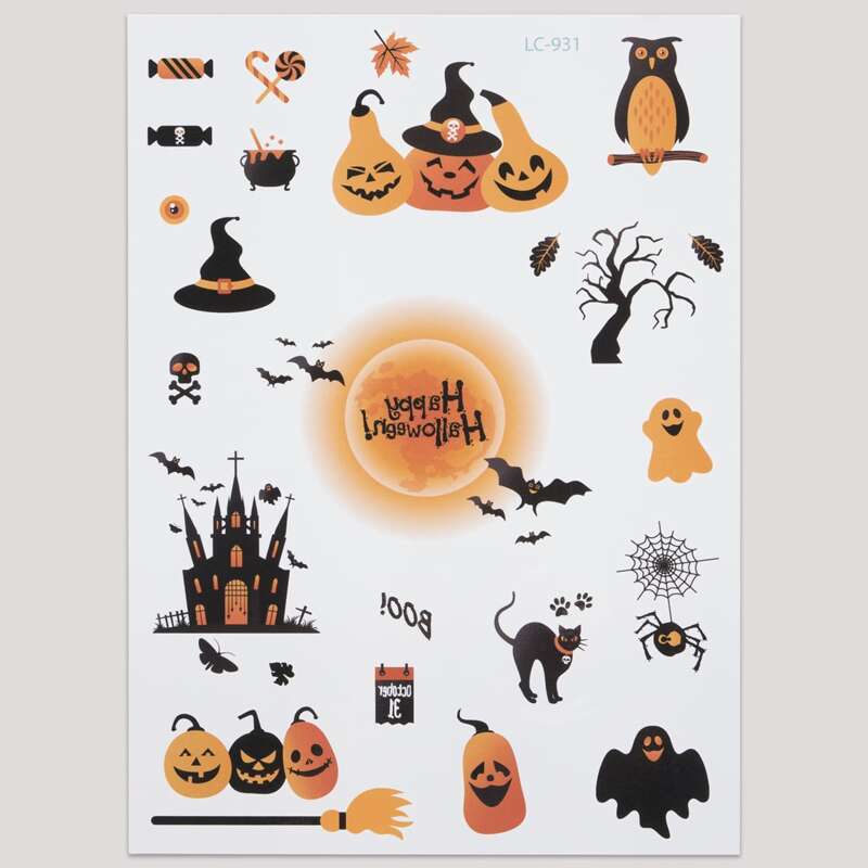 

1sheet Cartoon Graphic Halloween Tattoo Sticker, Multicolor