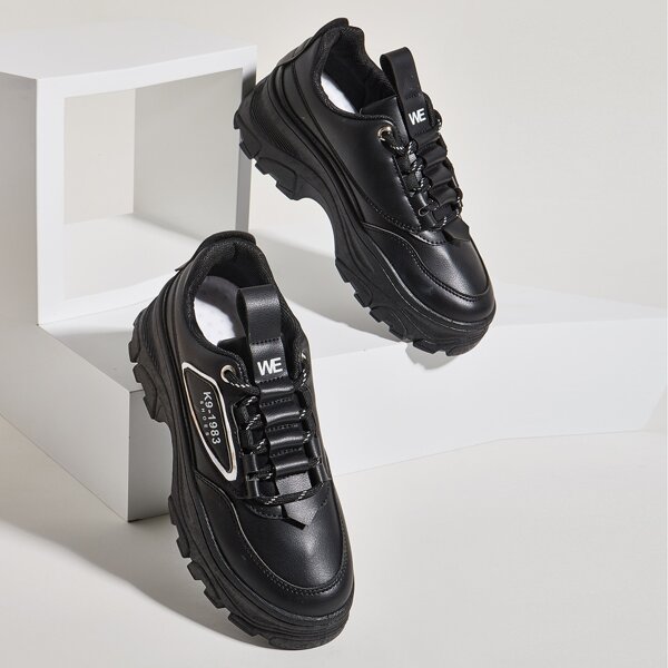 

Lace-up Front Platform Chunky Sneakers, Black