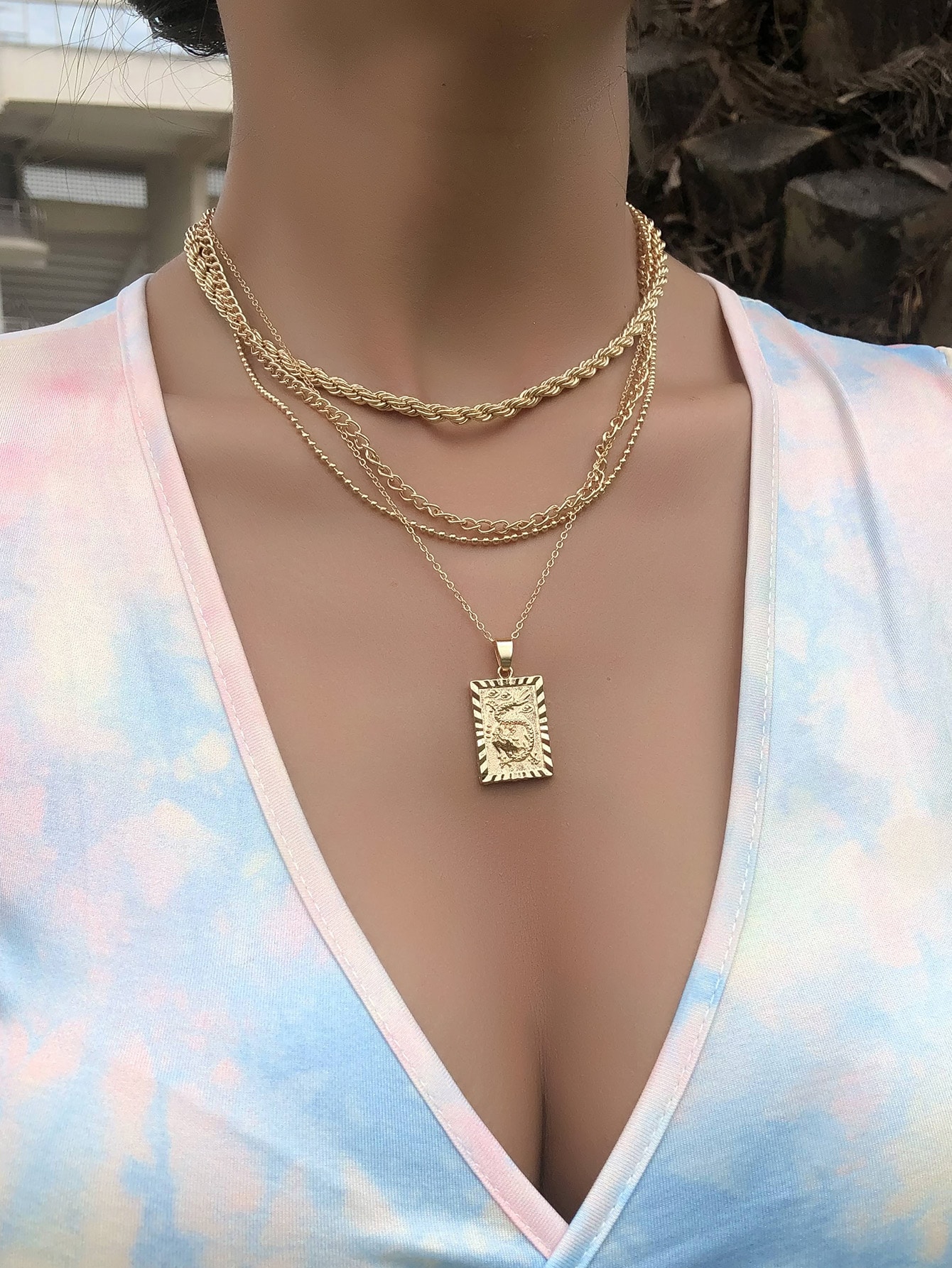 Dragon Decor Plate Pendant Multilayer Necklace thumbnail