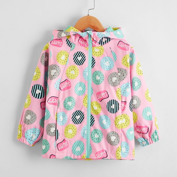 

Toddler Girls Donuts Print Hooded Windbreaker Jacket, Multicolor