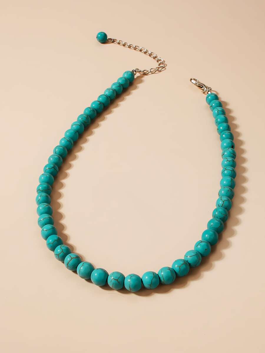 綠松石釘珠項鍊 - 綠色 - 查看 1
